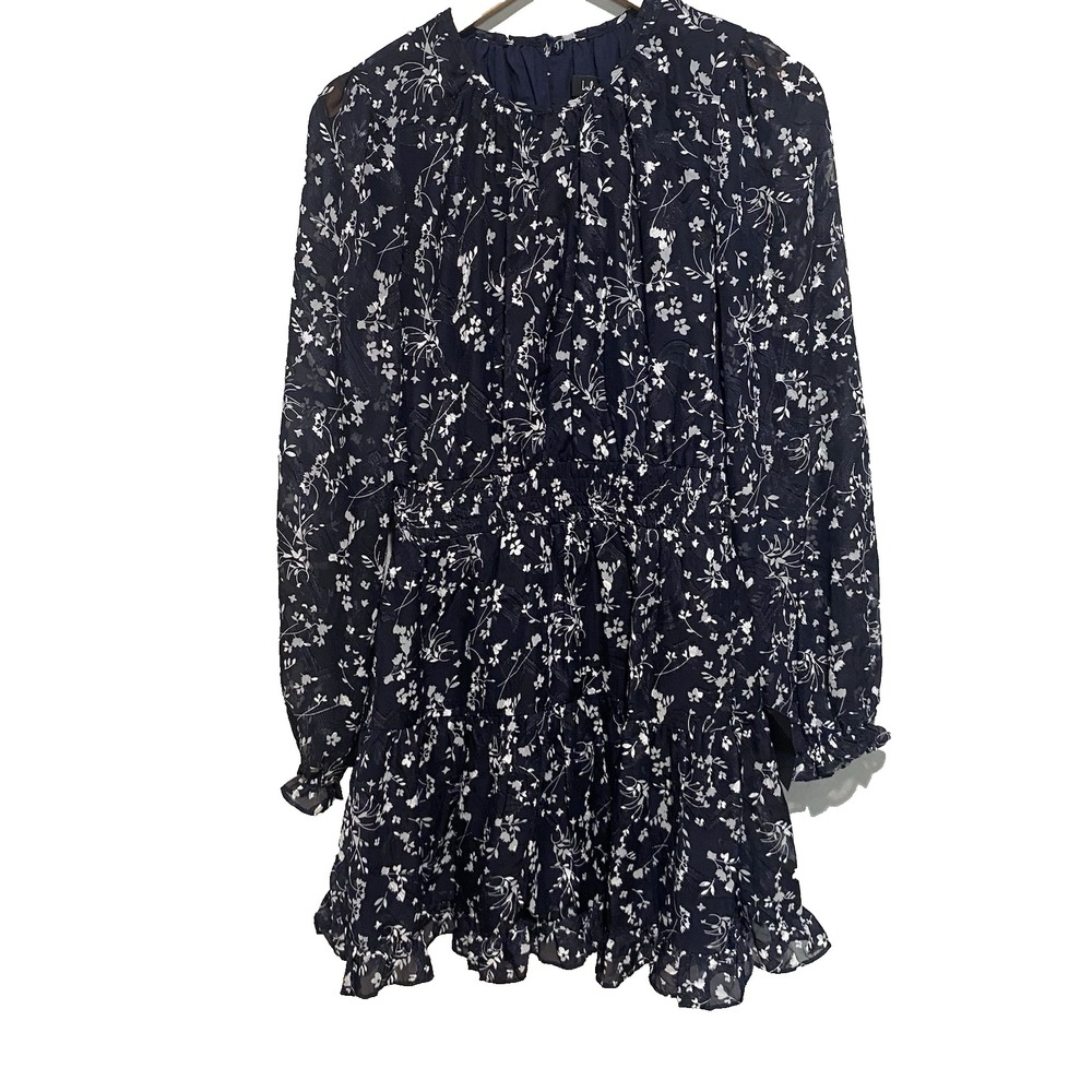 NWT Lulus Navy‎ Floral A-Line Knee Length Long Sleeve Dress Size XXS